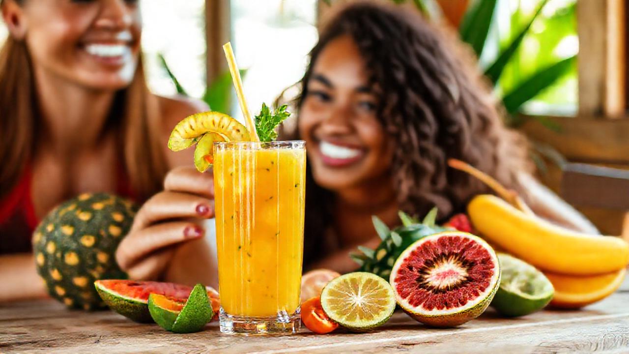 Refrescante bebida de frutas tropicales naturales