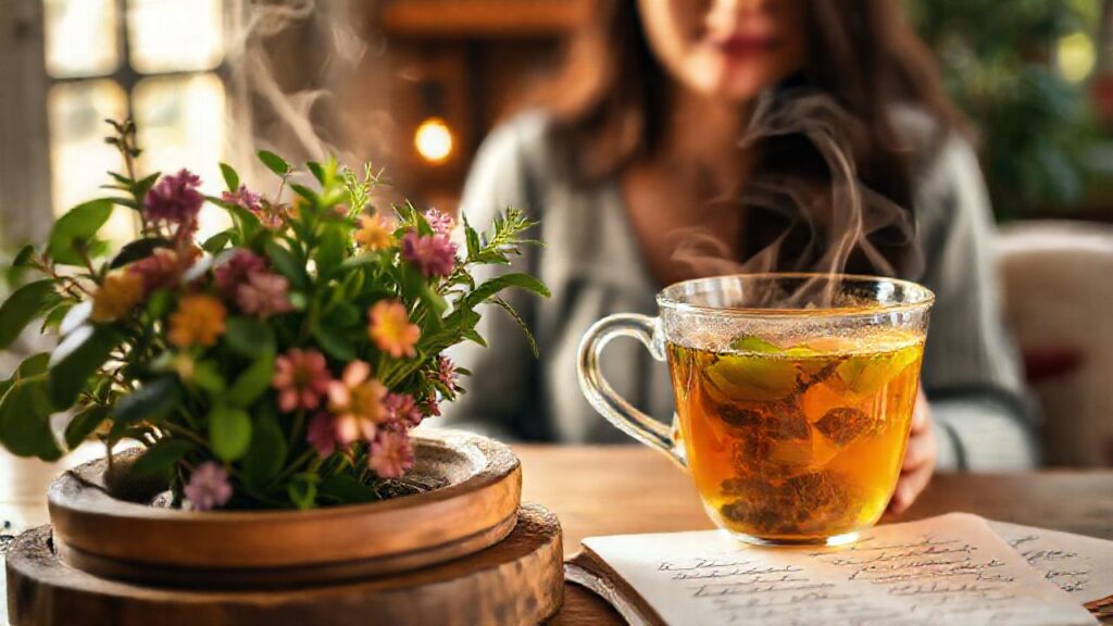 Té herbal calienta y relaja