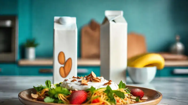 Leche de almendras saludable en cocina moderna