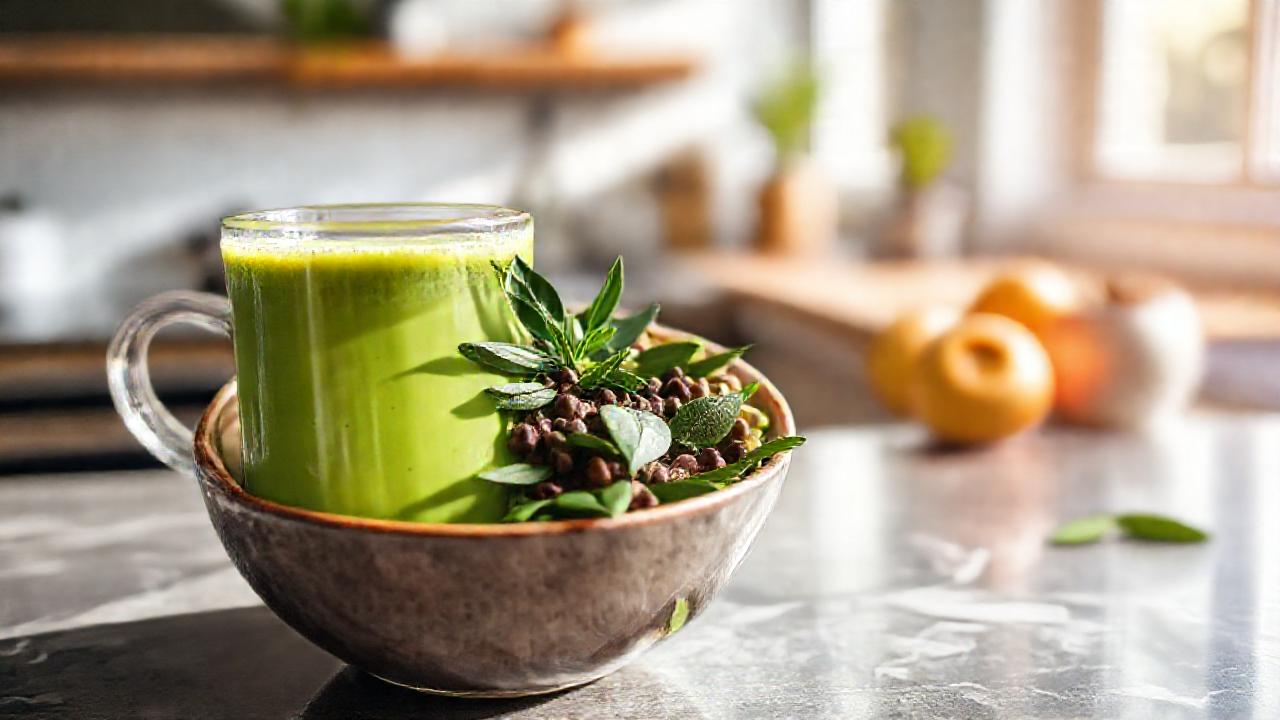 Matcha latte saludable para un día brillante