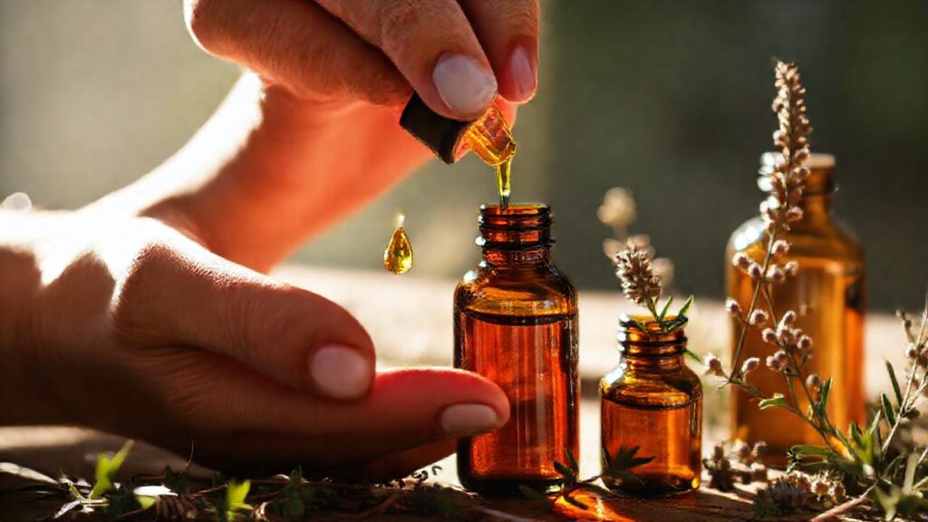 Manos aplicando aceite