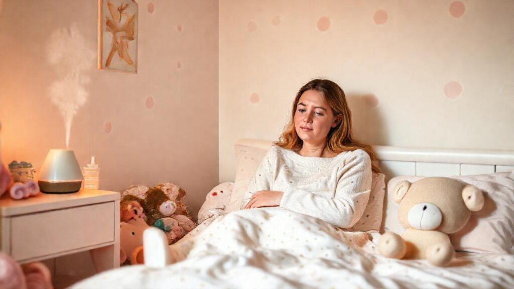 Una madre preocupada cuida un ambiente sereno