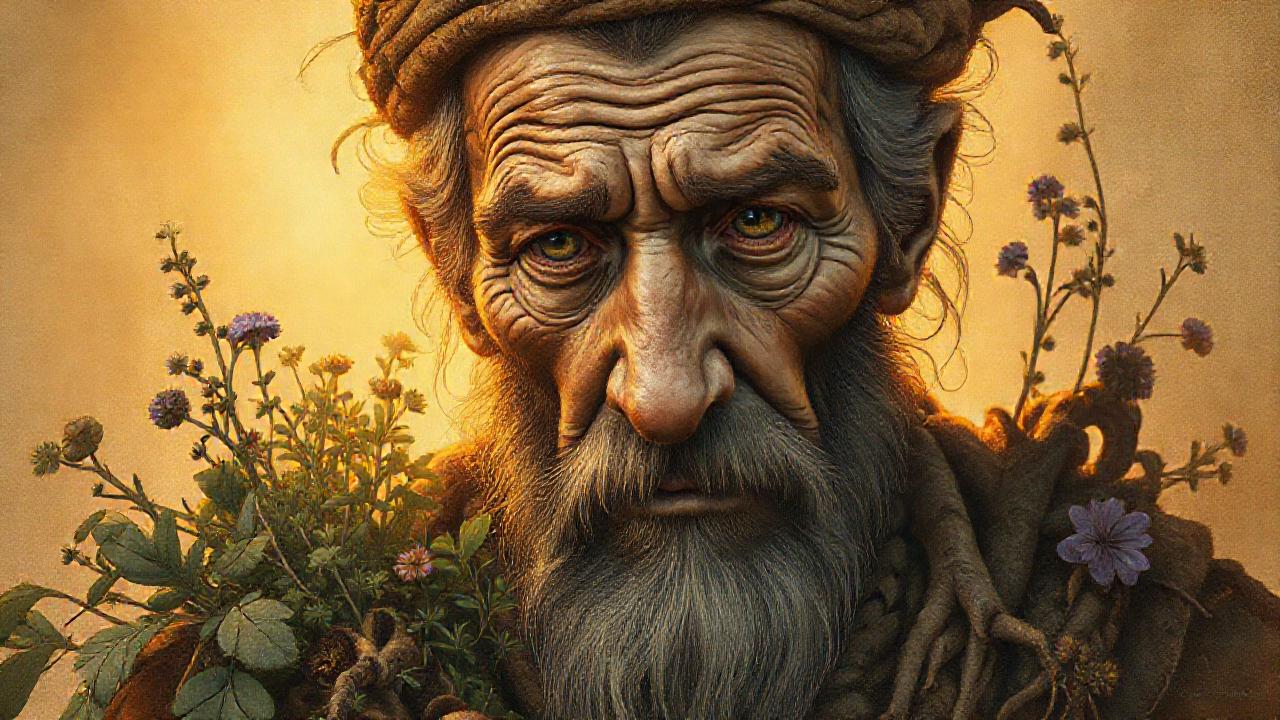 Un sabio anciano herbal en luz