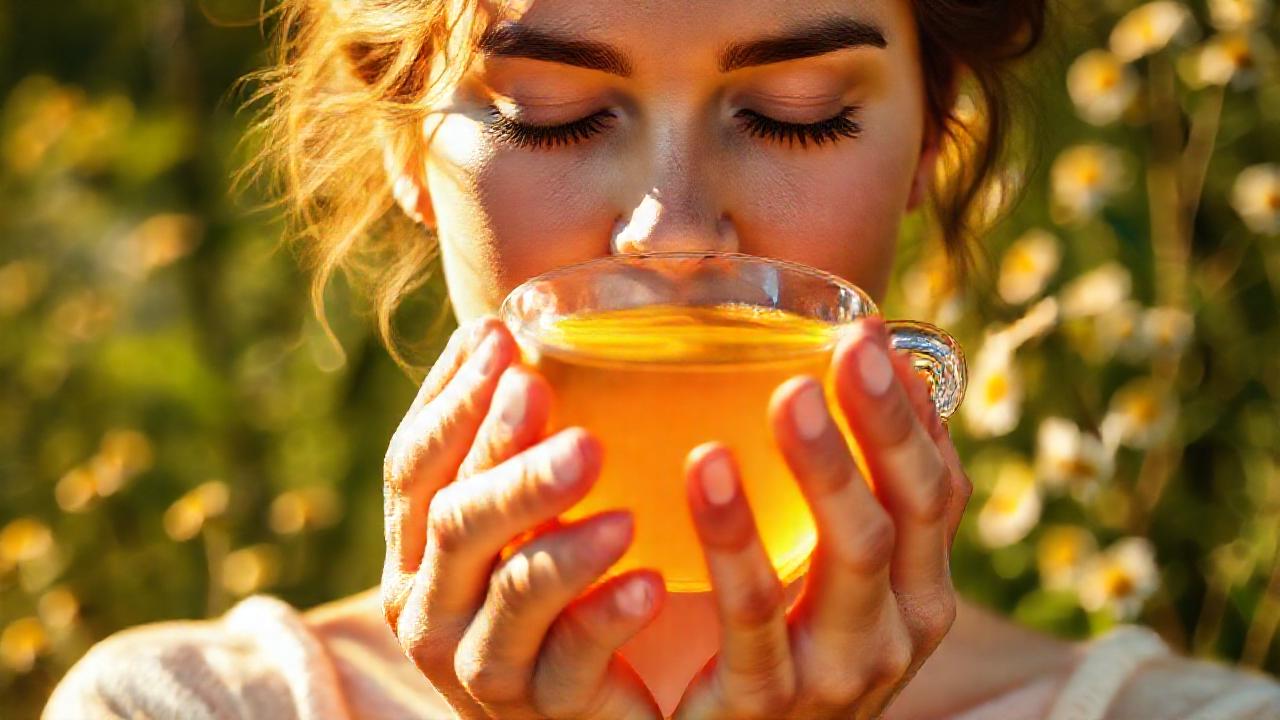 Té de manzanilla, manos tranquilas, bienestar