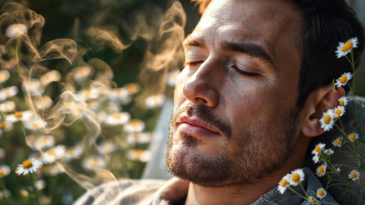 Un hombre tranquilo disfruta de serenidad