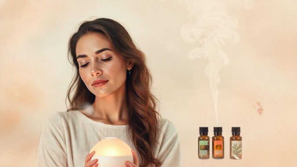 Una mujer serena evoca calma y ensueño