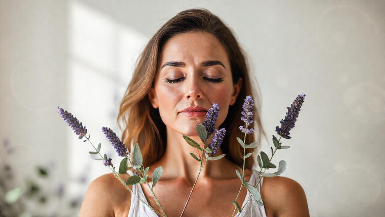 Mujer serena medita en calma