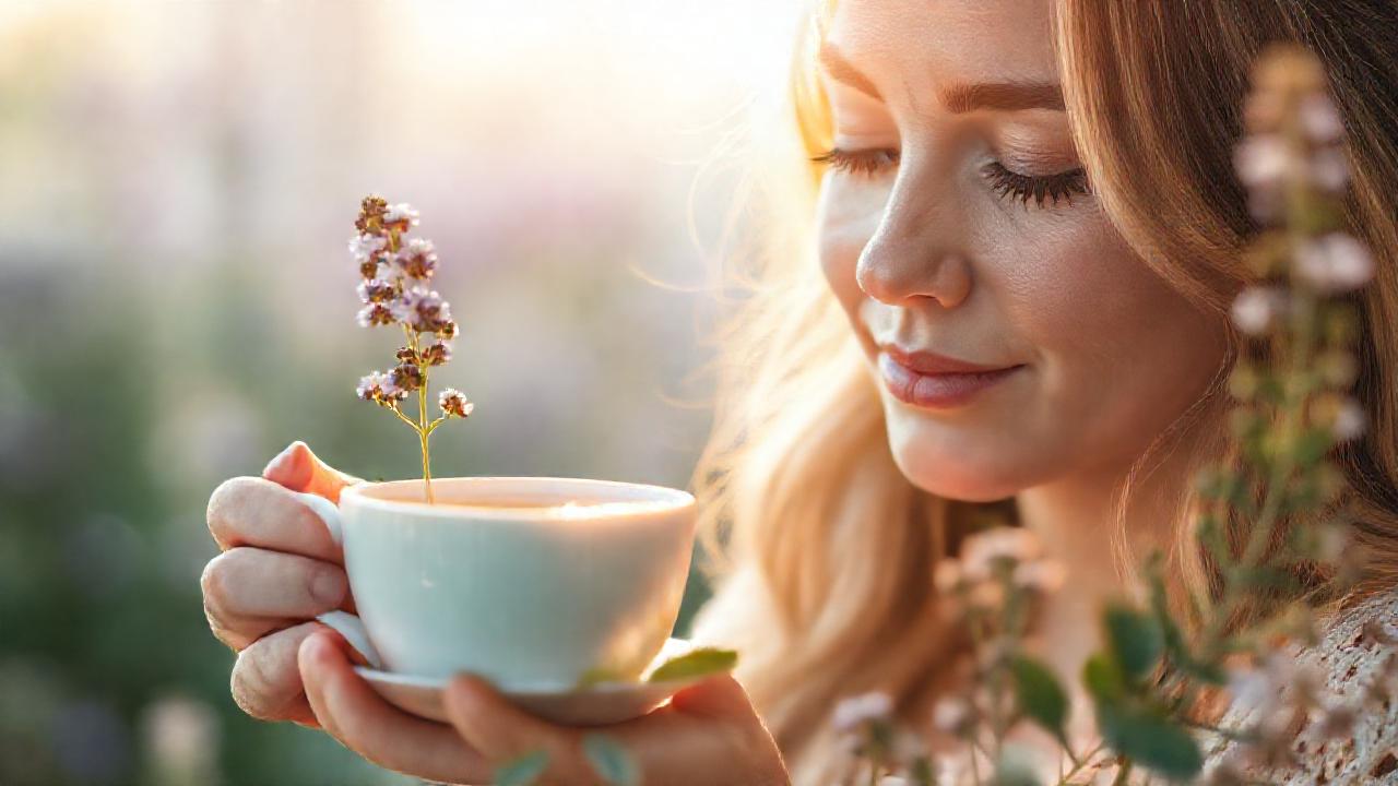 Mujer serena, té de valeriana, calma