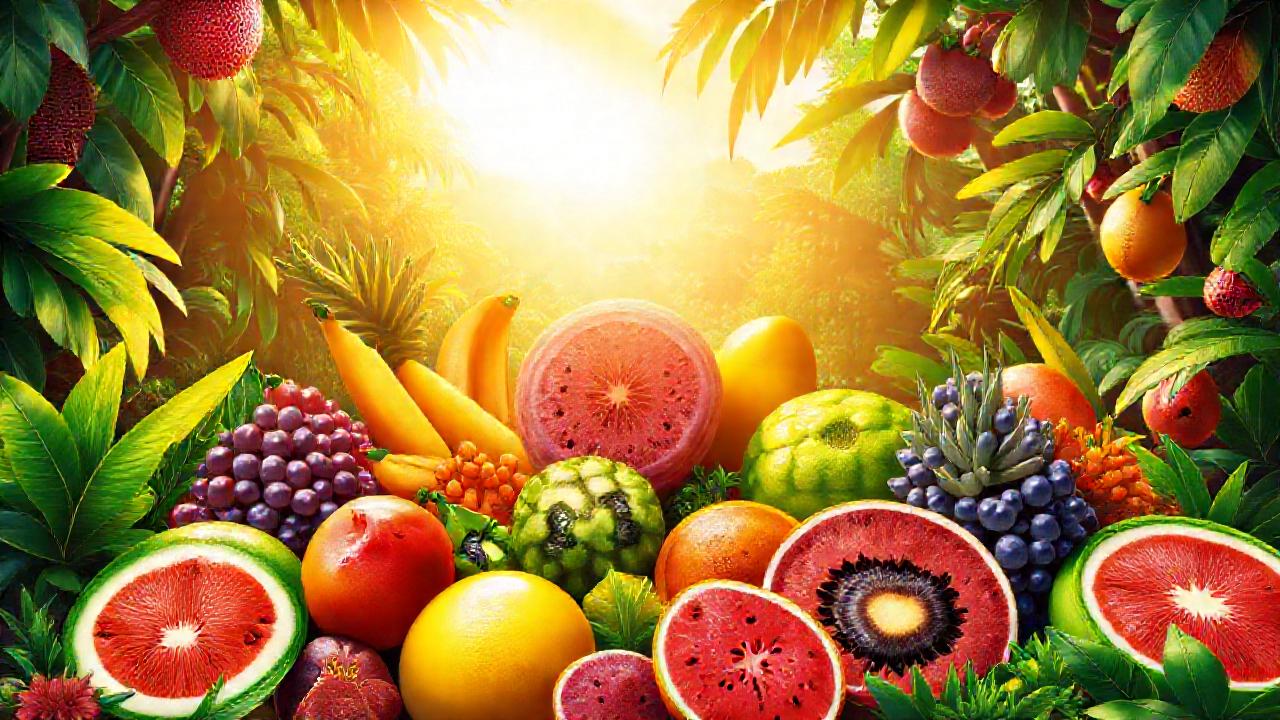 Frutas tropicales vibrantes irradian salud y alegría