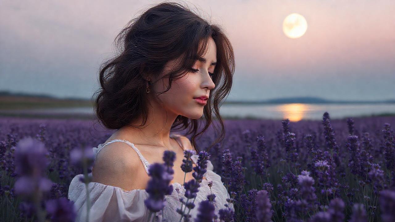 Mujer soñadora en campos de lavanda