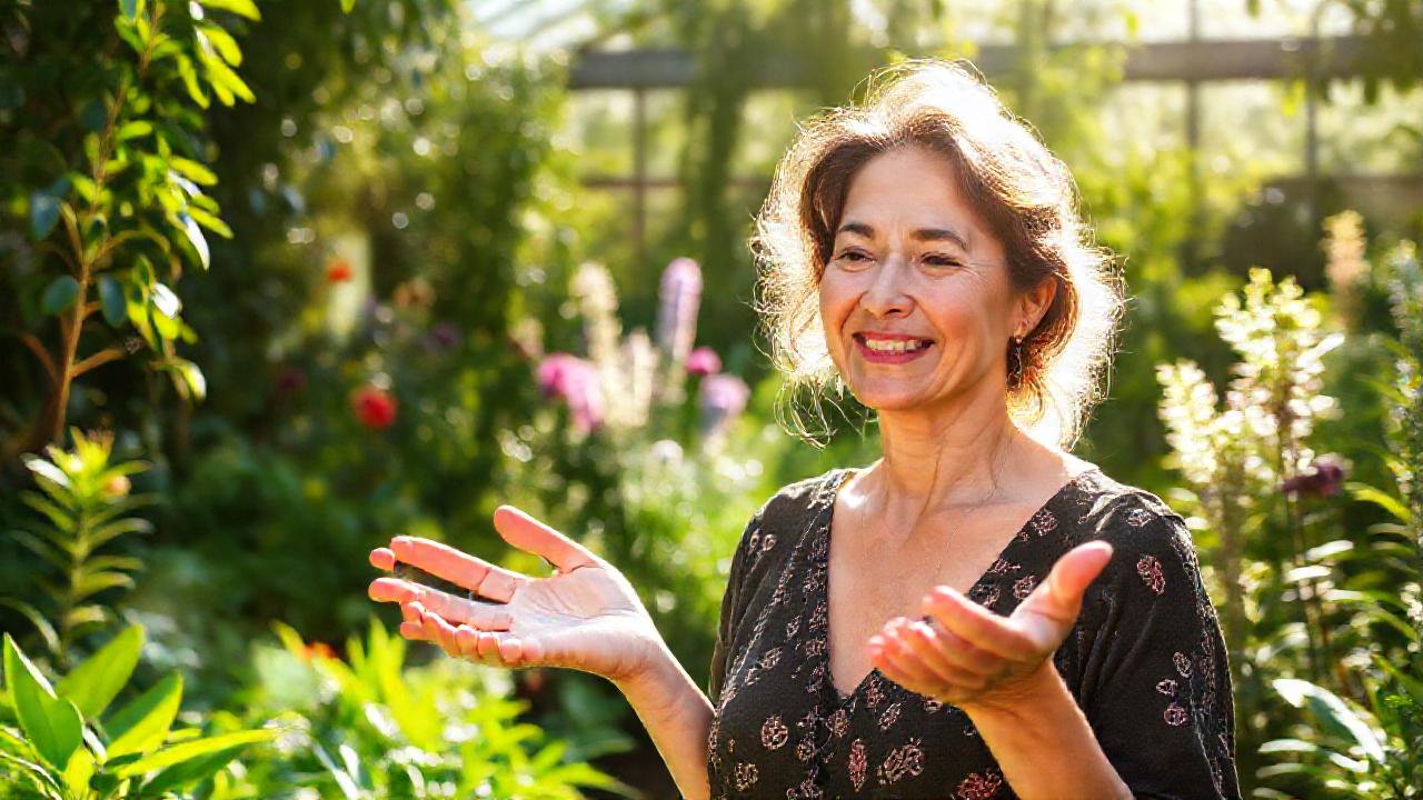 Mujer serena ofrece paz y saber