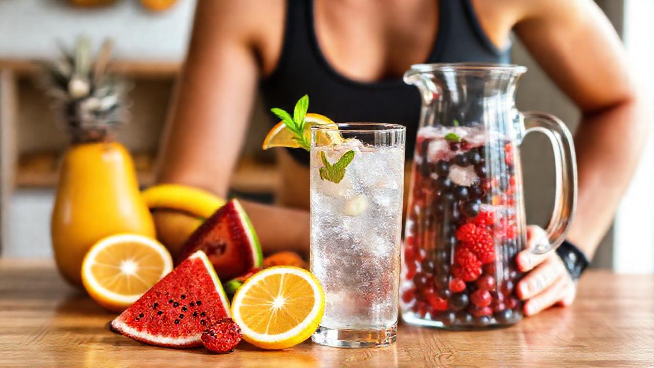 Un atleta saludable disfruta agua fresca