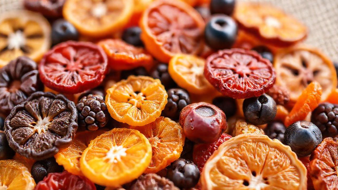 Fruta seca exhibe salud y color