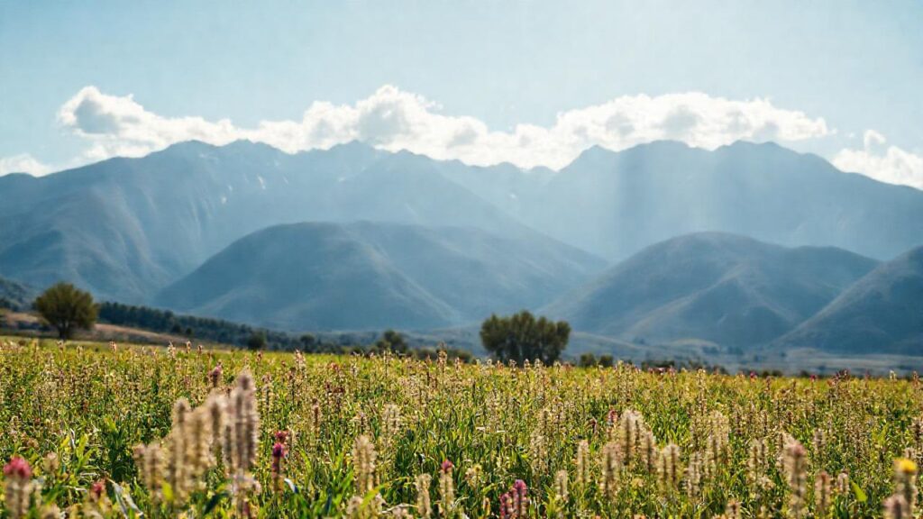 Quinoa florece en la montaña andina