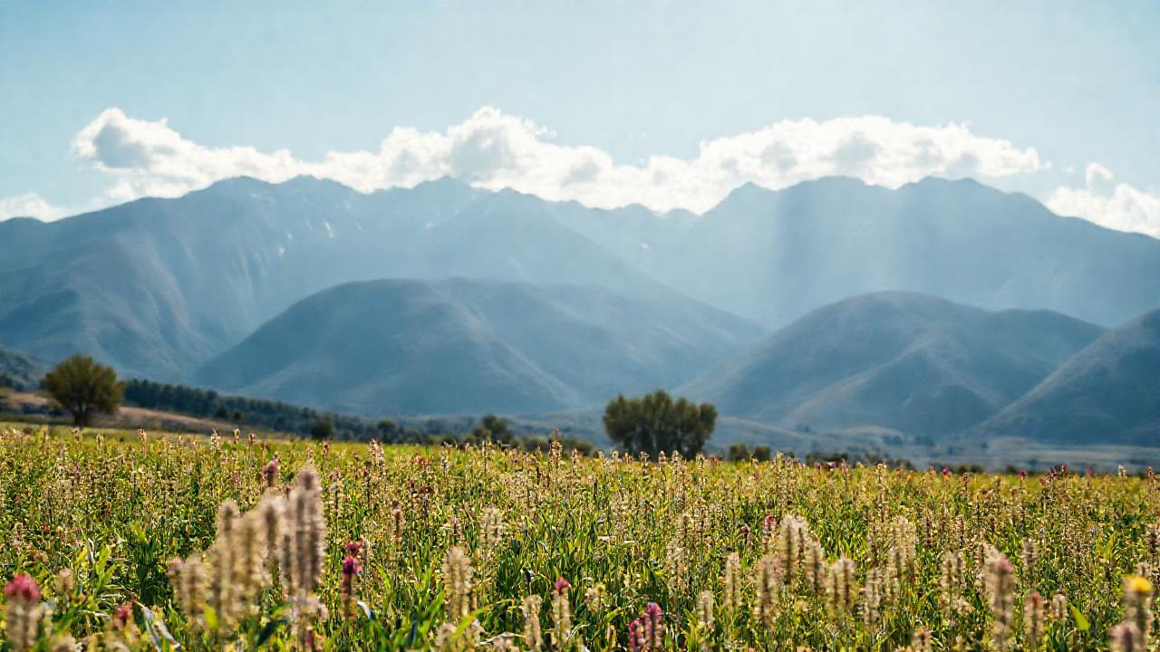Quinoa florece en la montaña andina