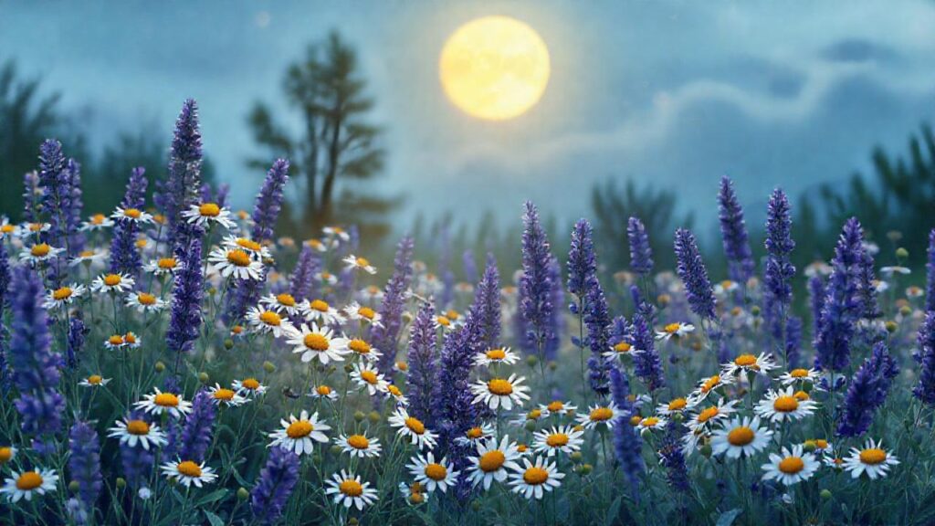 Jardín de té tranquilo bajo la luna