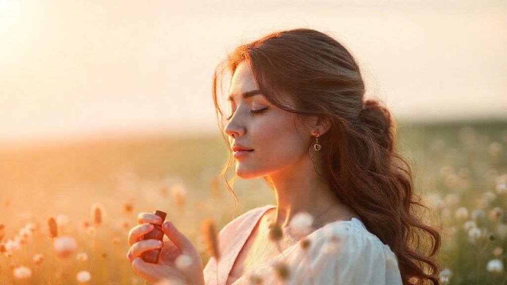 Mujer serena irradia paz y calma