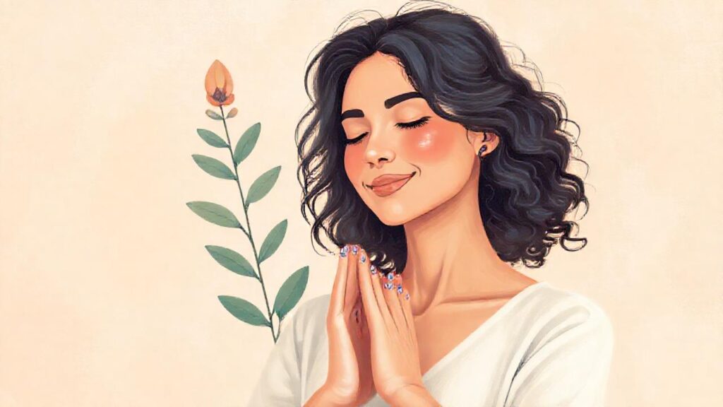 Mujer serena irradia paz y calma