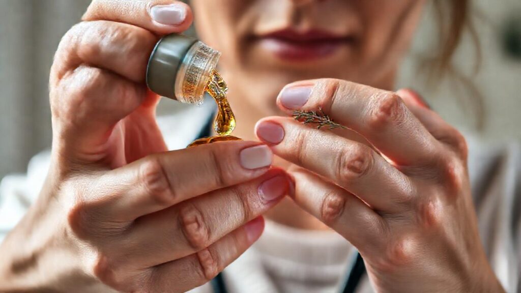 Manos aplicando aceite