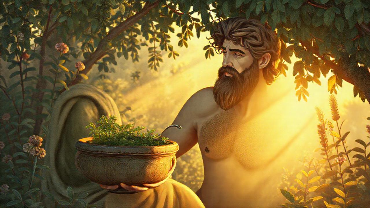 Un griego antiguo disfruta de serenidad herbal