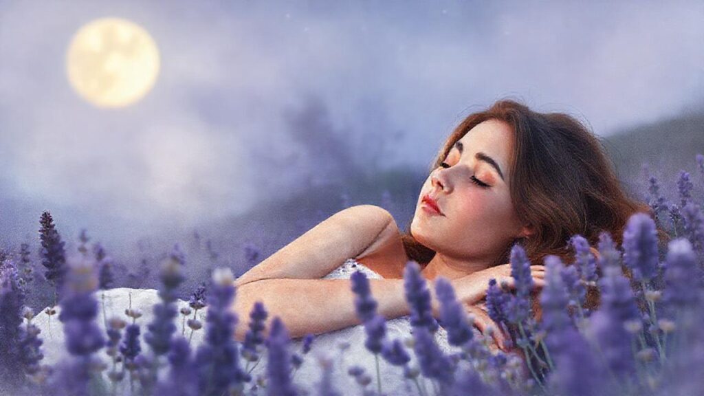 Una mujer duerme en la luna