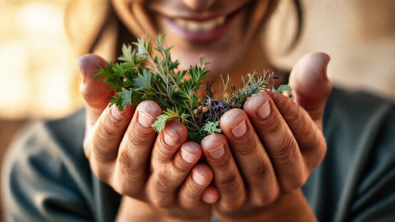 Manos curan con hierbas naturales