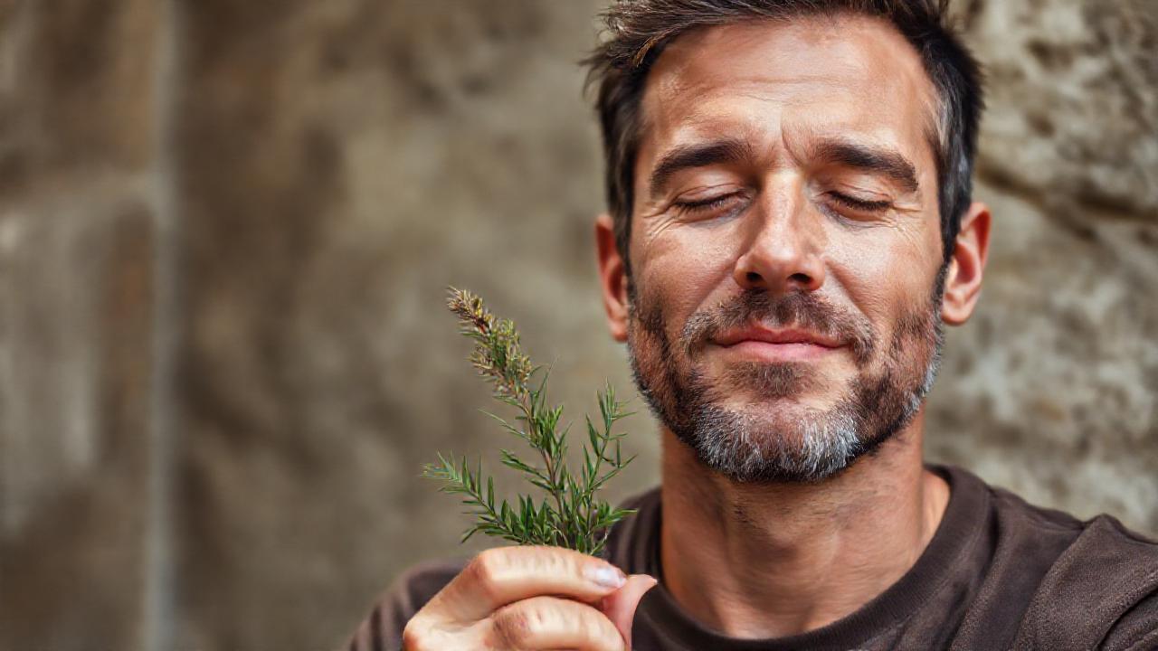 Un hombre tranquilo disfruta de la serenidad herbal
