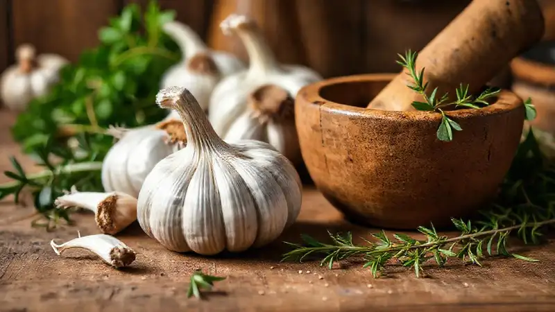 Cocina rústica con hierbas medicinales