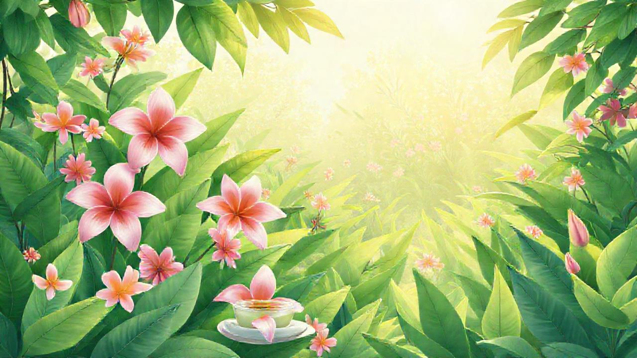 Jardín sereno con flores y té