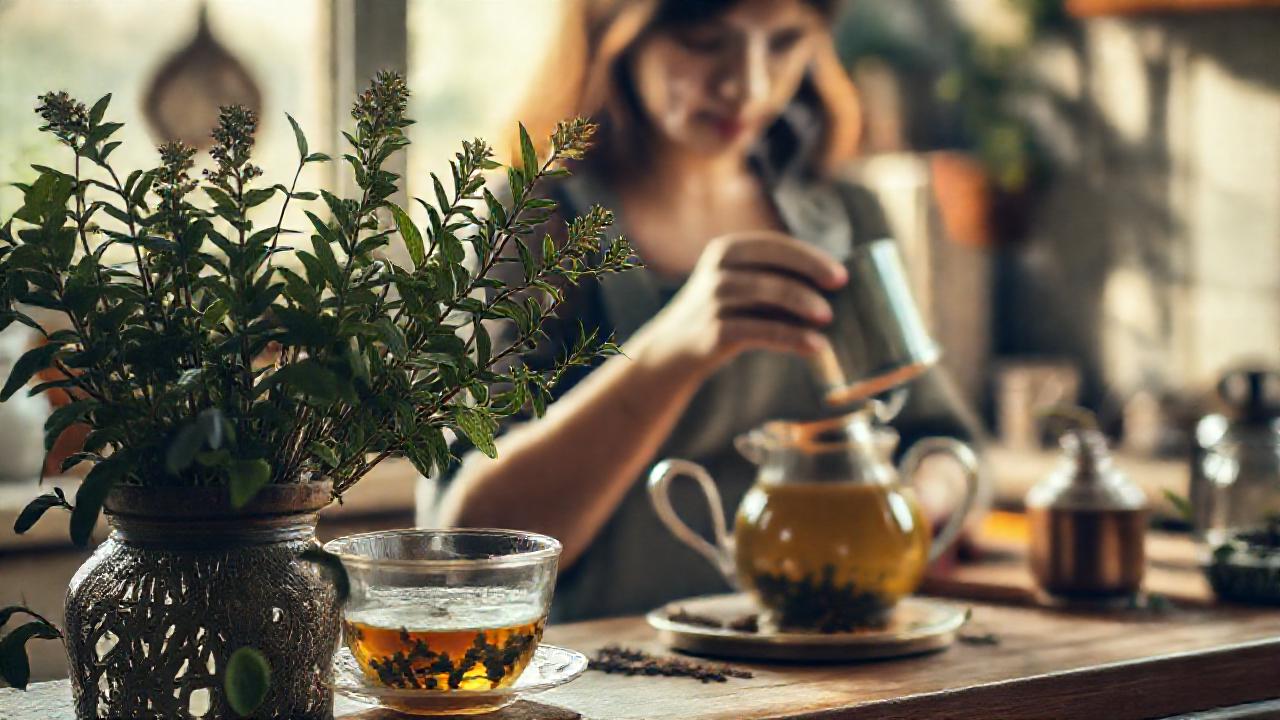 Una mujer prepara té relajante en casa