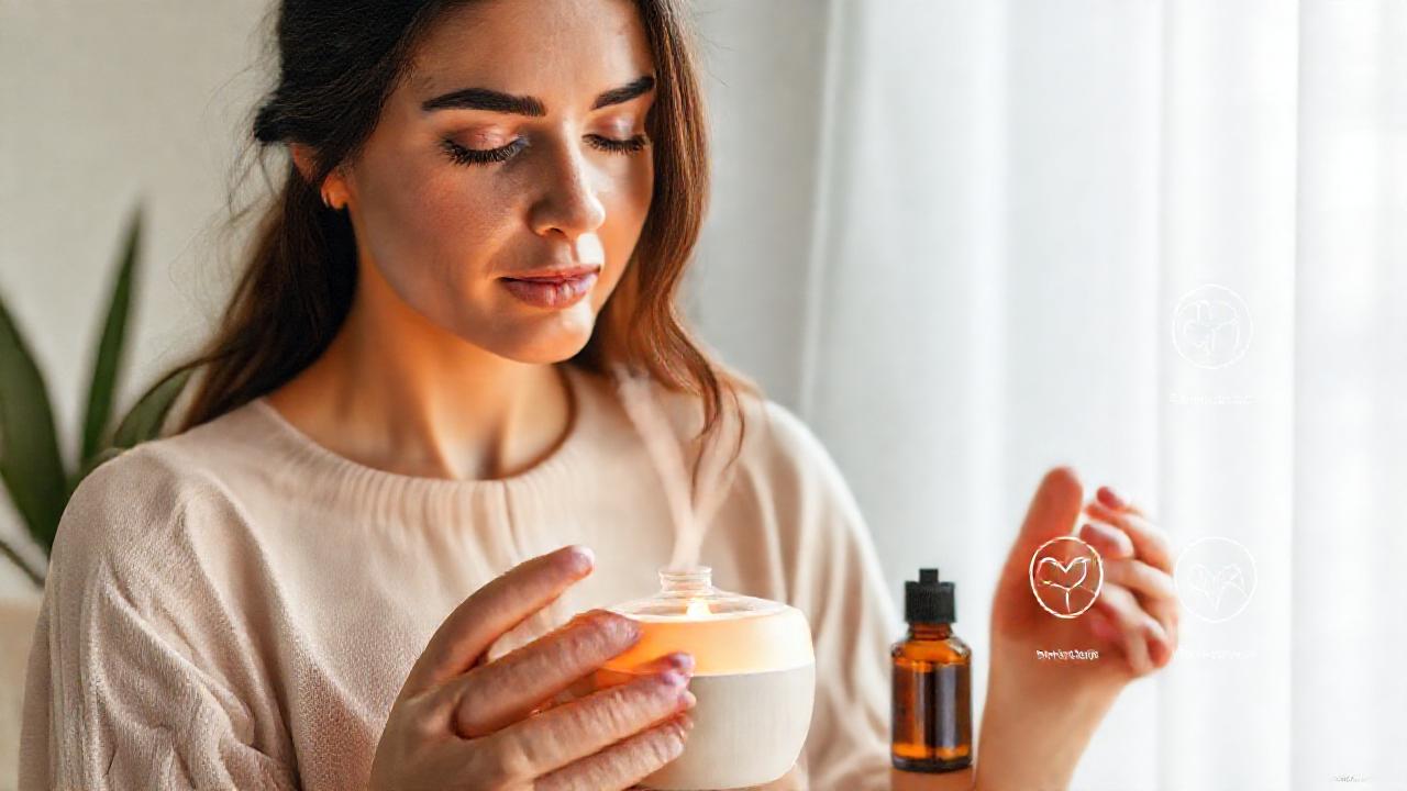 Una mujer serena promueve bienestar con luz