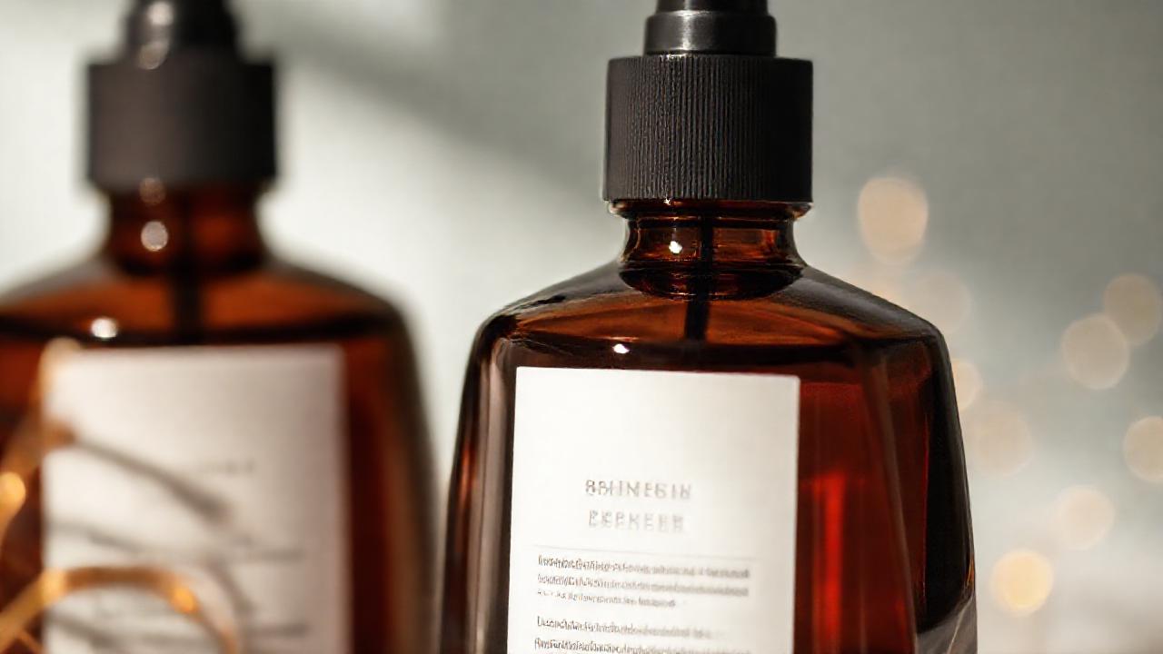 Frascos oscuros resaltan ingredientes de cuidado