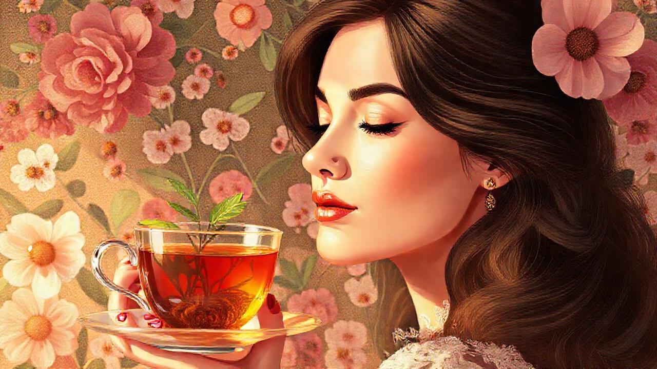 Mujer elegante disfruta té de regaliz