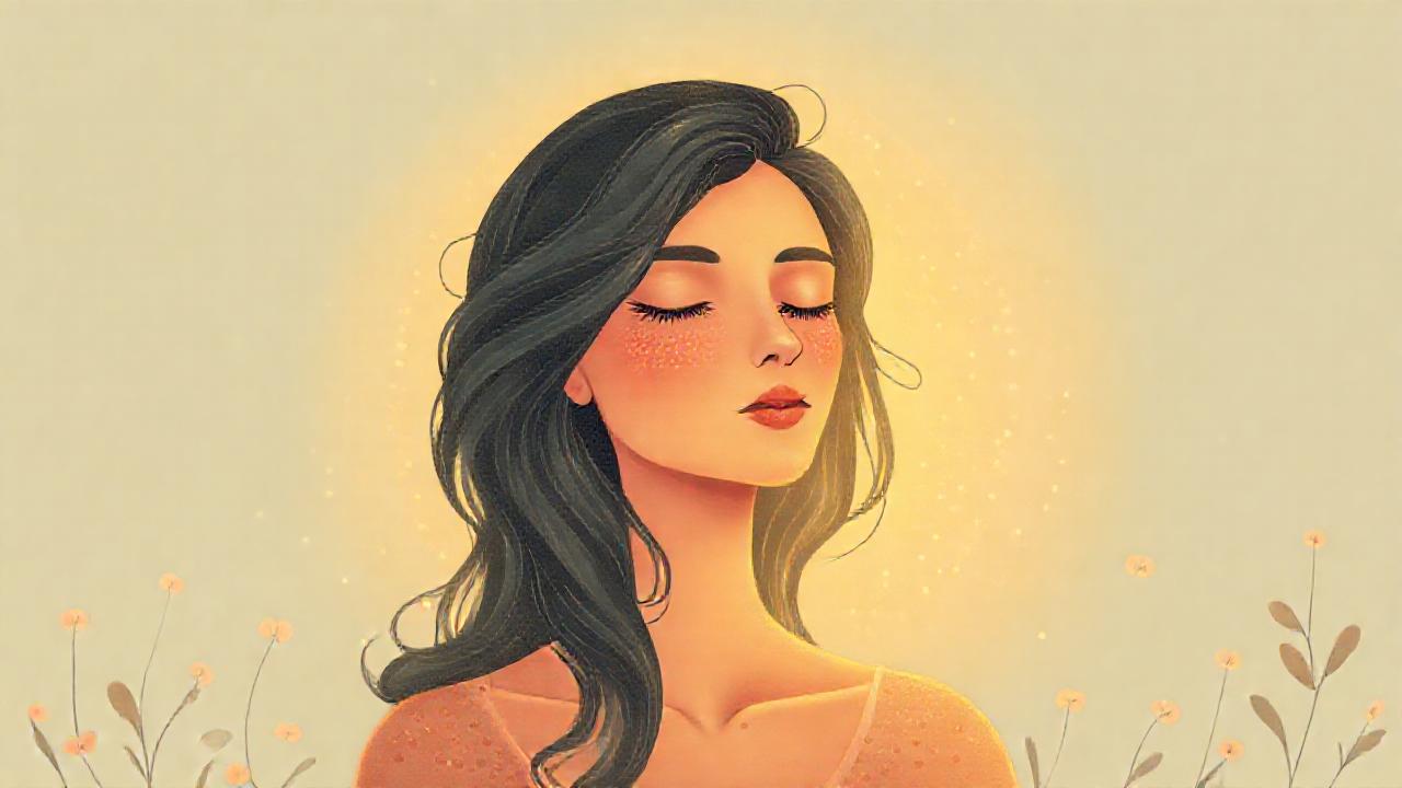 Mujer serena irradia energía menstrual y paz