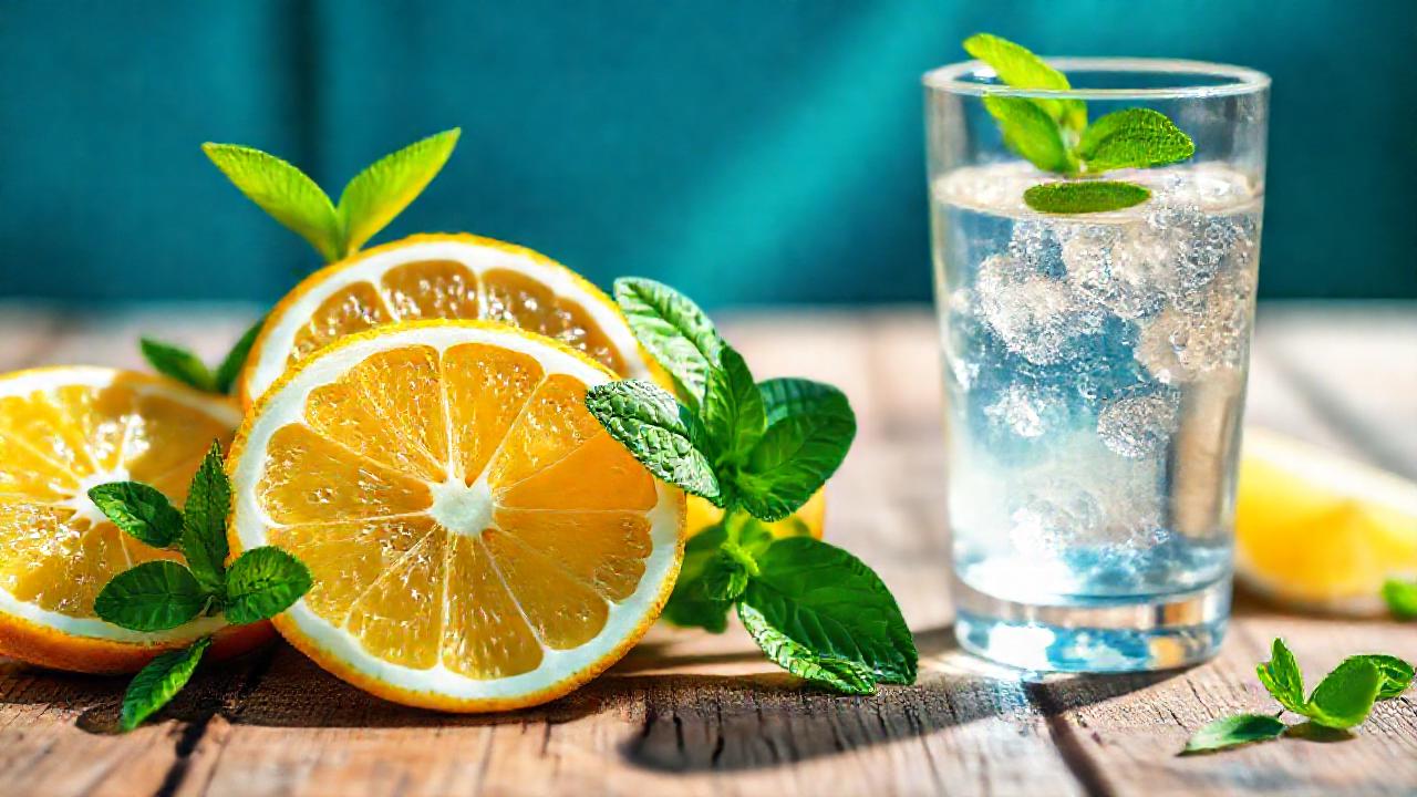 Agua cítrica y menta en calma