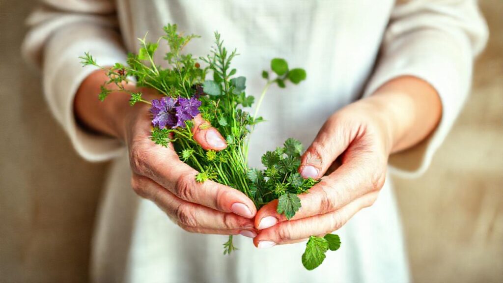 Hierbas vibrantes en calma pictórica