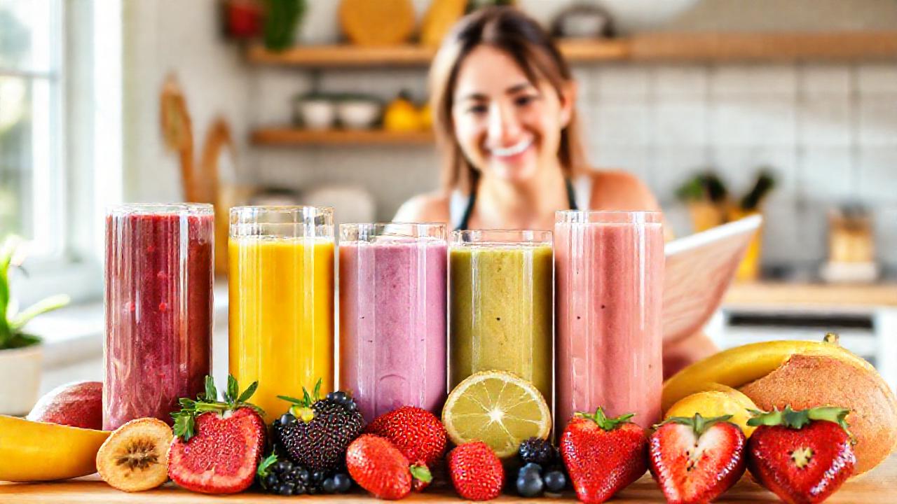 Una mujer prepara un smoothie saludable