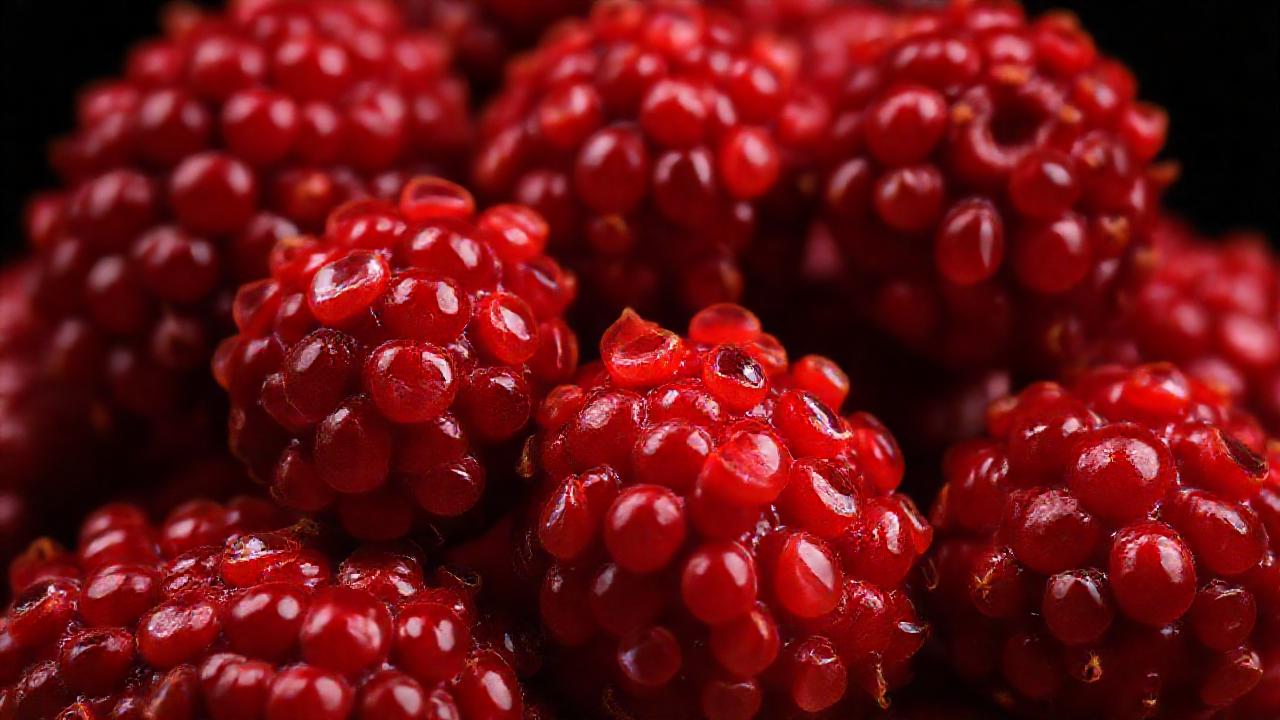 Granadas rojas brillantes, alimento saludable y artístico