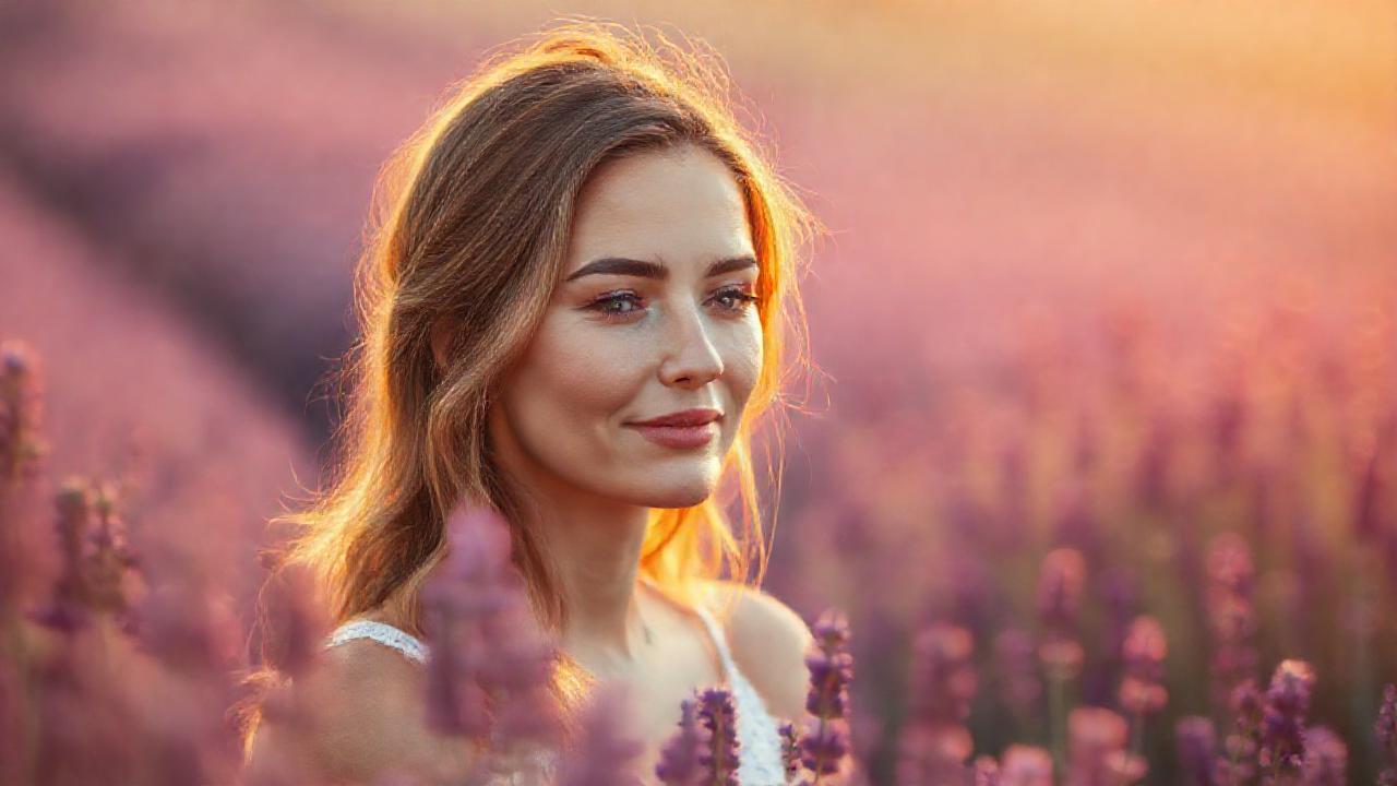 Mujer serena disfruta té de lavanda