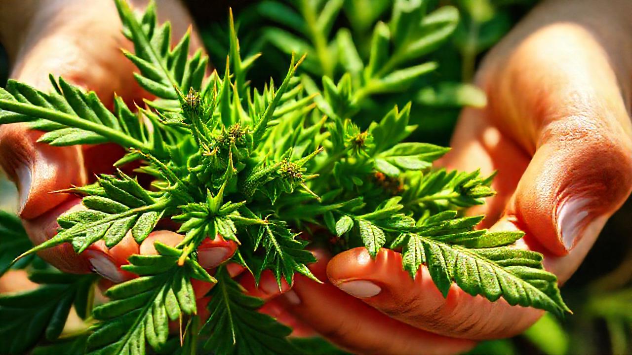 Manos curativas en plantas medicinales vibrantes