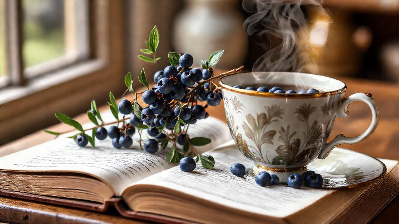 Hierbas antiguas, té azul y detalle cálido