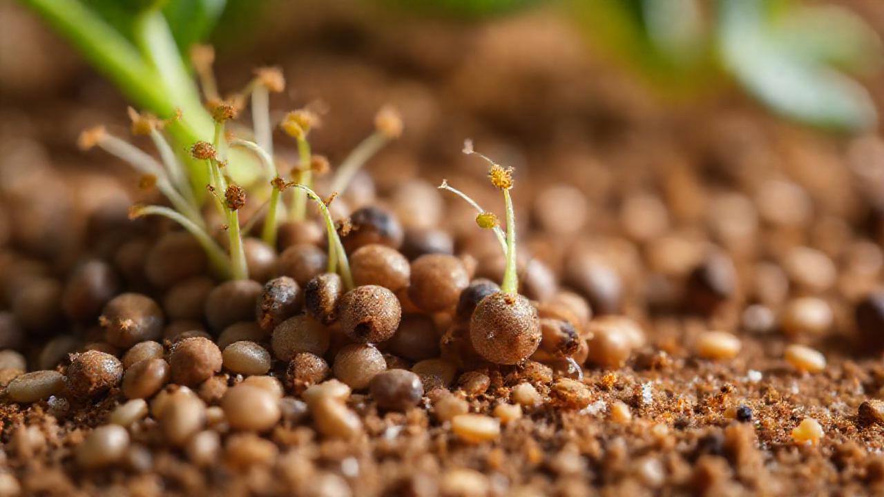 Semillas germinando en tonos naturales