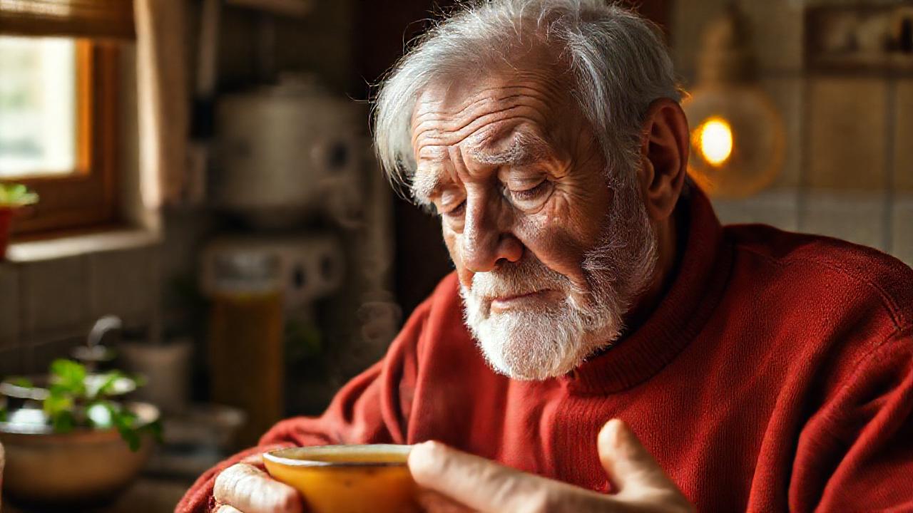 Un anciano encuentra consuelo en calma