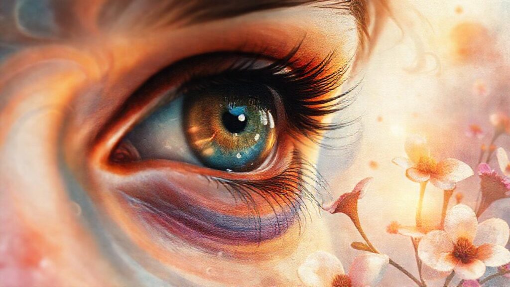 Ojo triste florece en luz dorada