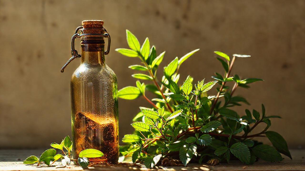 Botella antigua, salud, naturaleza y ciencia