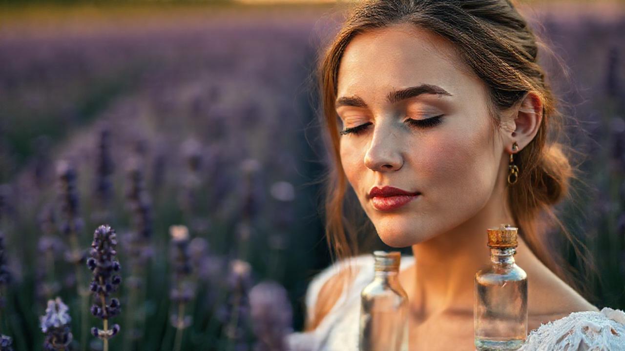 Mujer etérea en campo de lavanda