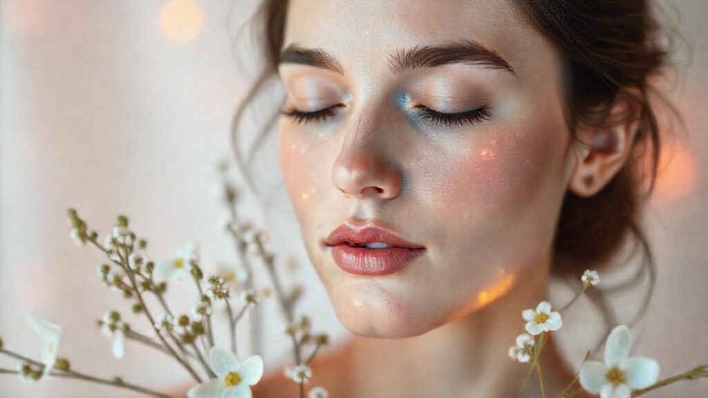 Mujer etérea irradia bienestar sereno