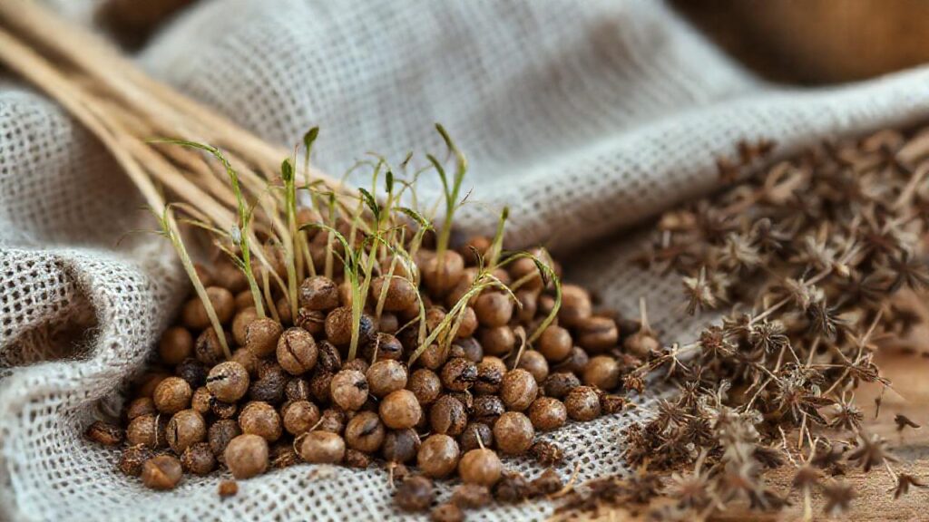 Semillas brotando en ambiente natural y texturizado
