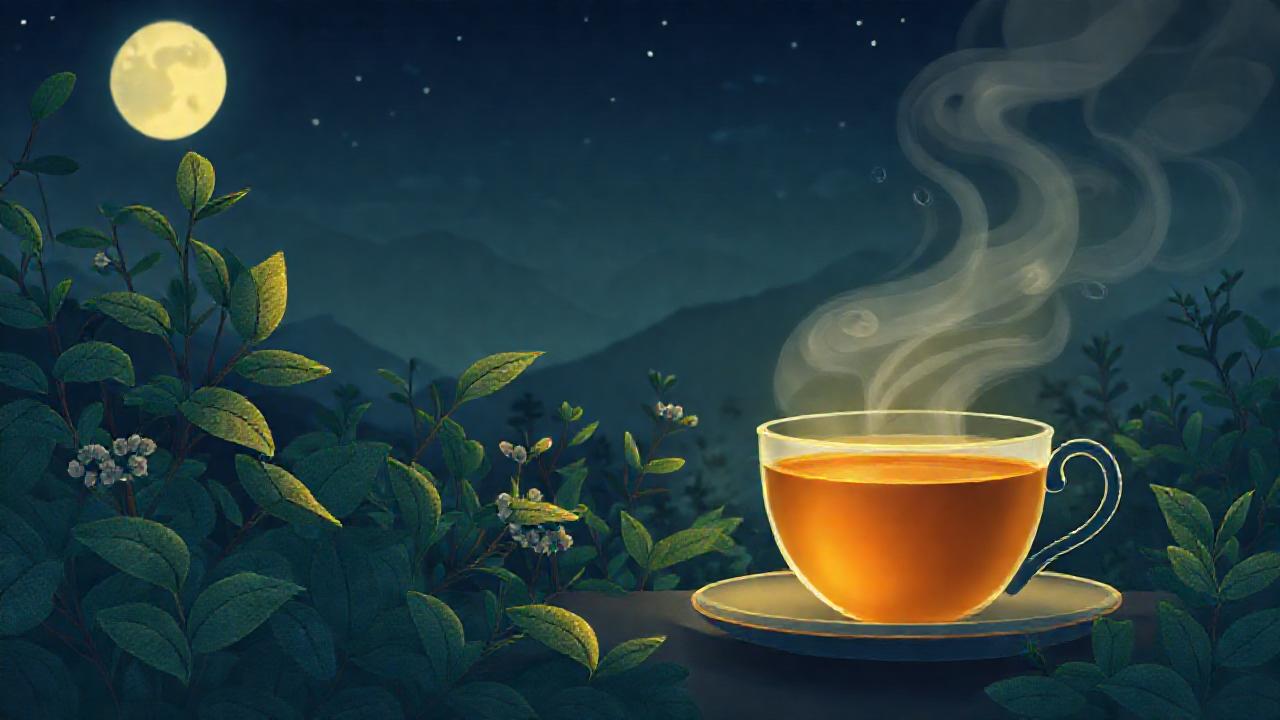 Una mujer serena disfruta té lunar