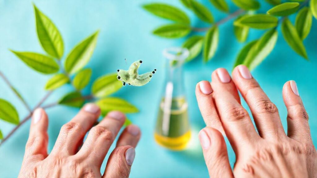 Manos y bacterias en infografía médica